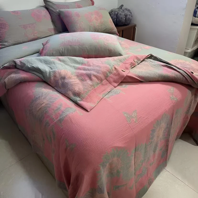 【粉色向日葵】李官奇大豆纤维双层纱200*230夏凉被柔软亲肤夏被
