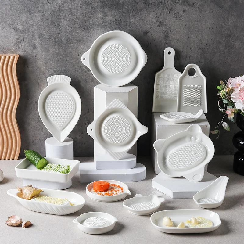 W陶瓷磨姜泥神器蒜泥姜蓉研磨盘器碗擦姜末汁磨蒜器手工手动磨泥