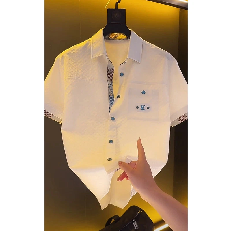 欧洲站高奢大牌男装上衣夏季新款设计纹理感绅士休闲POLO衫纯色