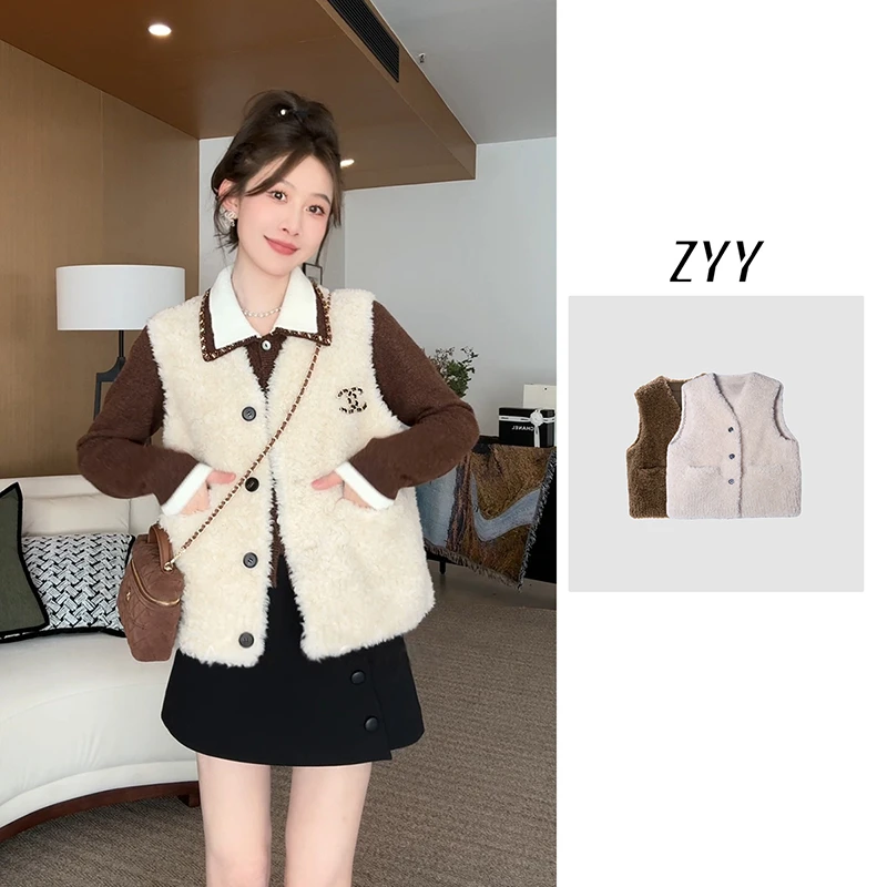 ZYY【瓷生花雪】2025S/S新品100羊毛皮毛一体羊羔毛马甲X25DMJ04544