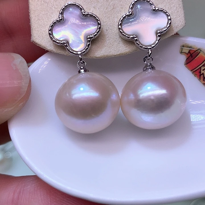 银S925镶嵌耳饰淡水珍珠