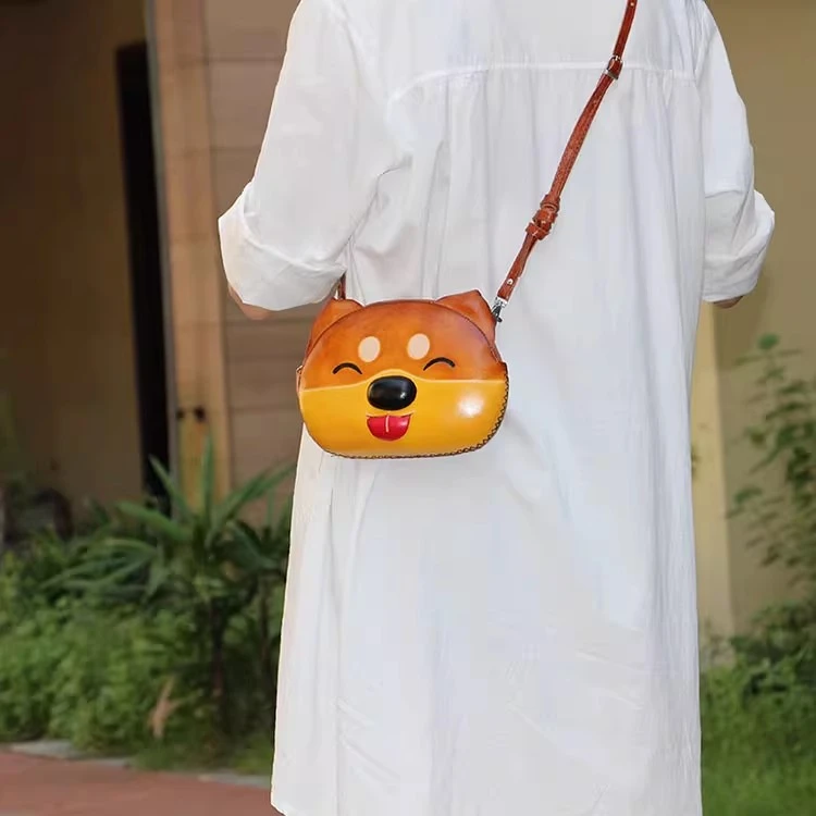 手缝牛皮手机包个性斜挎包卡通动物可爱小包撞色单肩包休闲百搭包