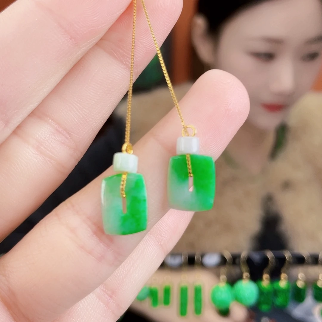 翡翠银S925镶嵌耳饰