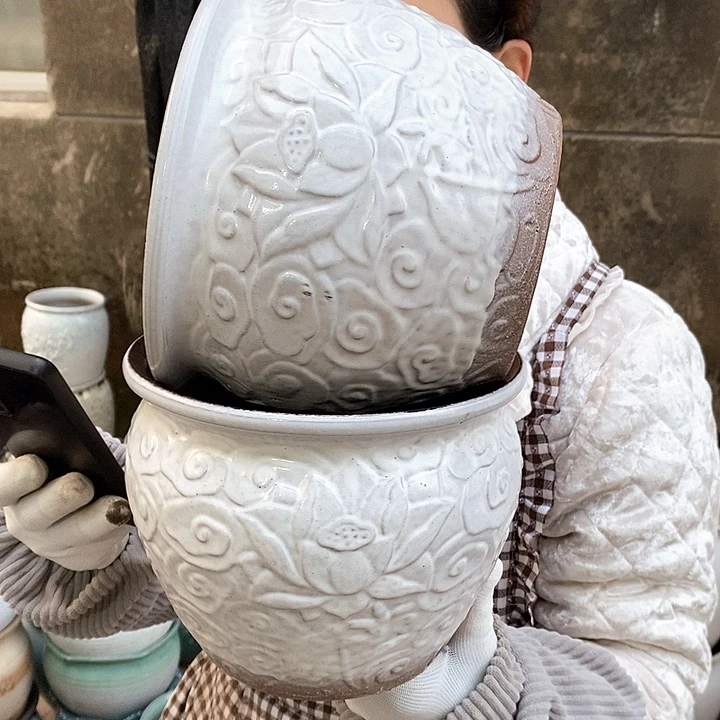 紫砂花盆瑕疵口20高16