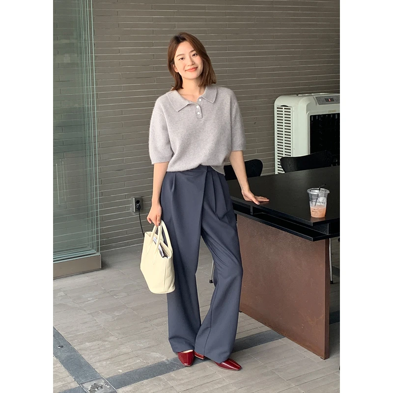 2025S/S显瘦气质减龄垂感高腰直筒宽松设计感休闲裤38633S