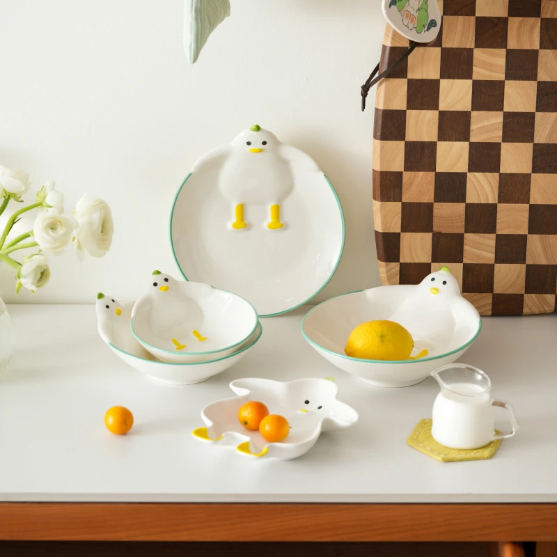 肆月呆呆鸭卡通小碗家用陶瓷碗少女心可爱餐具2025新款儿童碗盘子