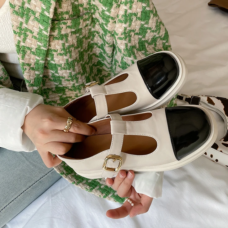 120/3cm头层牛皮圆头时尚法式单鞋夏季浅口皮鞋玛丽珍鞋