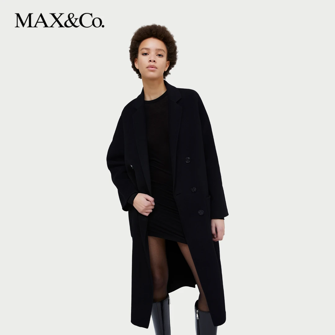 MAX&Co.秋冬翻领直筒羊毛混纺中长款大衣6016014302