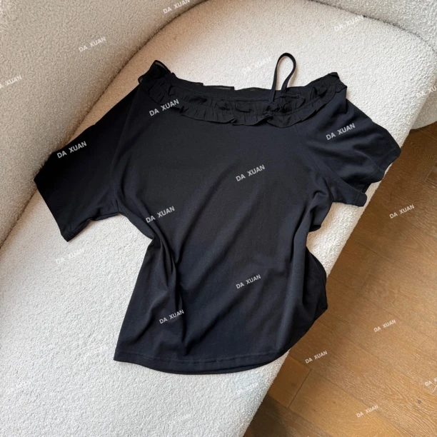 /D.X/2025夏款『漏肩T』小众设计斜领时尚洋气短袖T恤/DL2168