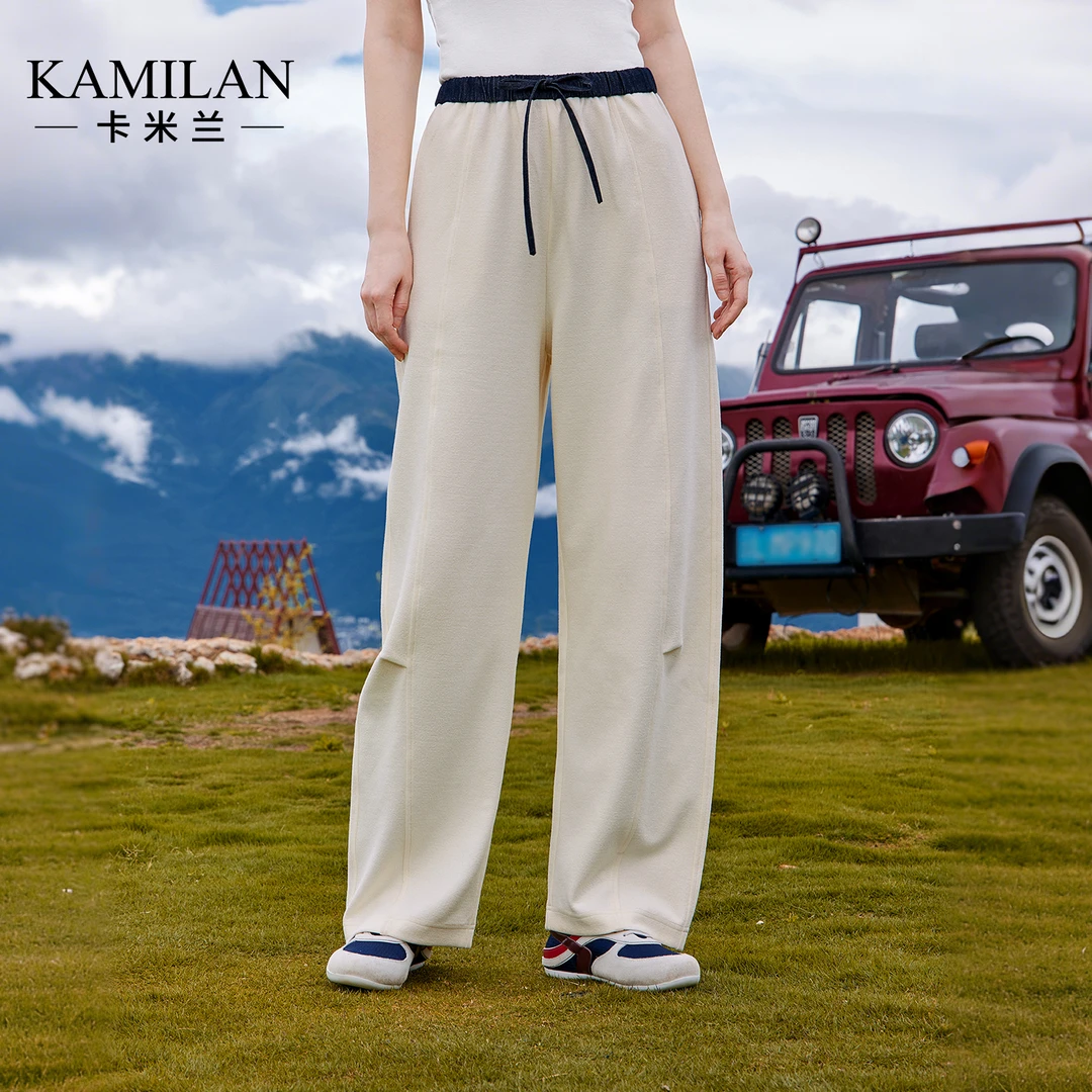 卡米兰今年流行宽松直筒休闲裤子女2025秋新款白色高腰阔腿裤长裤