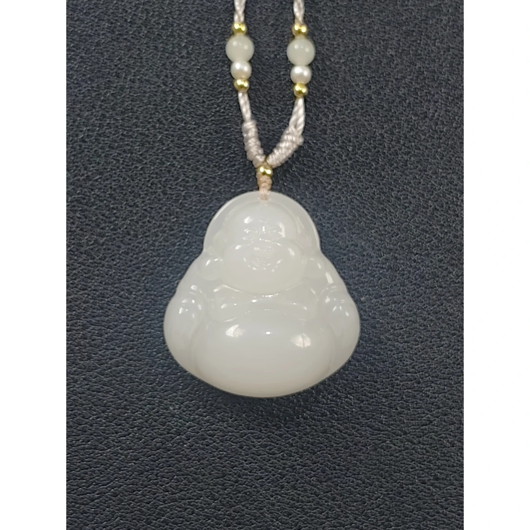 【国玉甄品】 DZ023 和田玉白玉佛公吊坠30X28X11mm