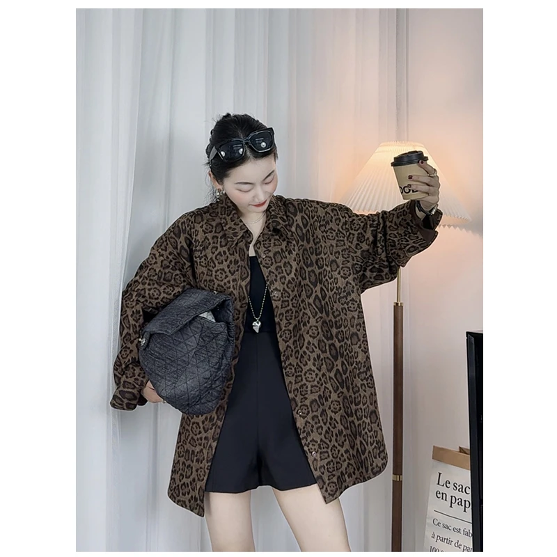 【丽丽穿搭】复古港风豹纹衬衫2025早秋新品设计感小众长袖外套宽松