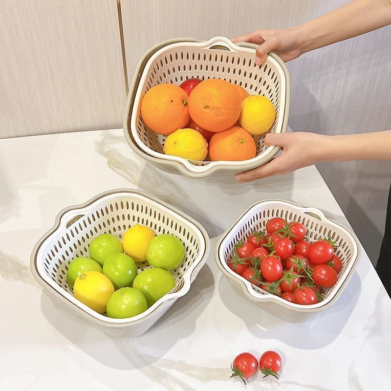 【6件套沥水篮】双层家用厨房加厚洗菜沥水菜篮塑料客厅水果水果盘