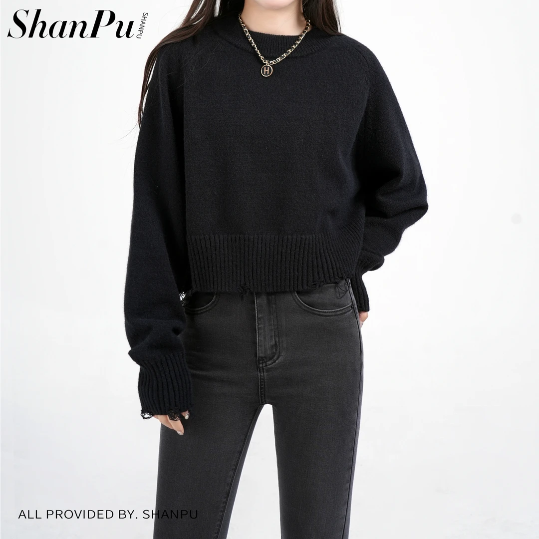 珊璞圆领软糯毛衣女2025秋冬新款慵懒宽松显瘦套头长袖针织衫上衣