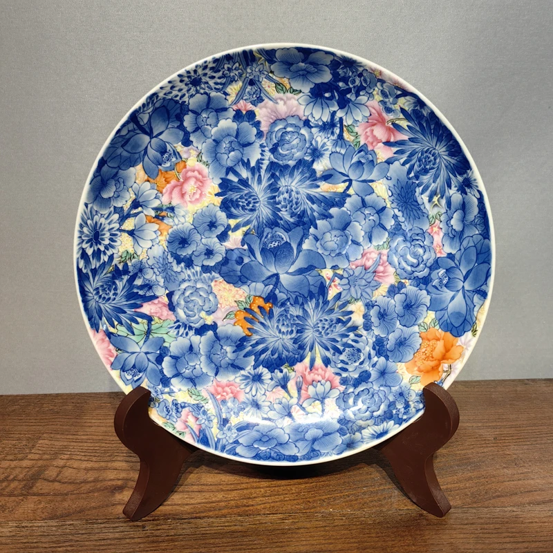 晓剑窑青花珐琅彩万花壶承赏盘重工满绘万花不落地盘子景德镇陶瓷