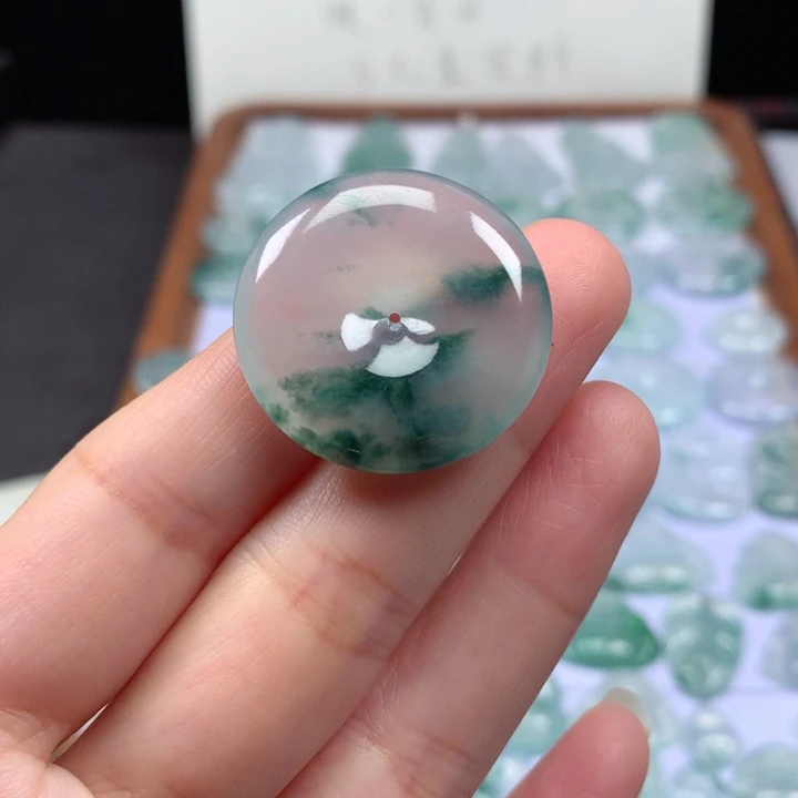 颈饰未镶嵌翡翠冰种飘花平安扣