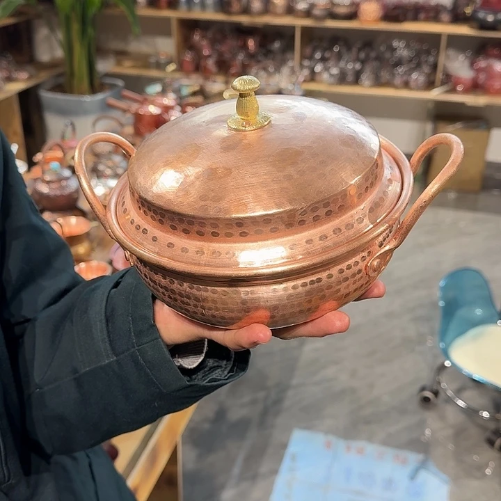 紫铜手工制作双耳锅20口径带盖