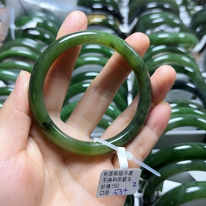 和田玉（碧玉）未镶嵌手镯细条53口径