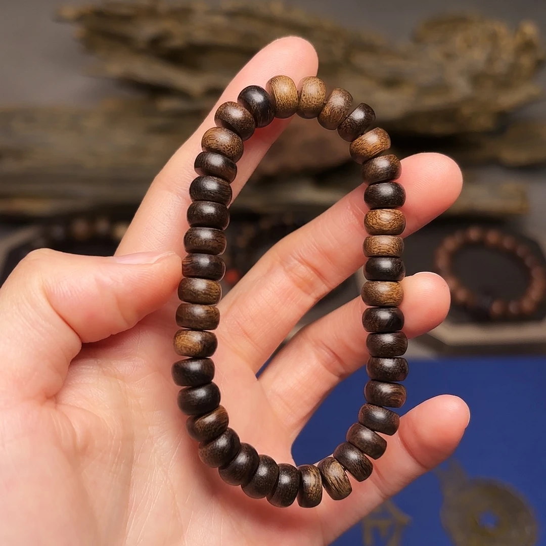 沉香手串越南富森红土玉化瘤疤算盘珠0.8