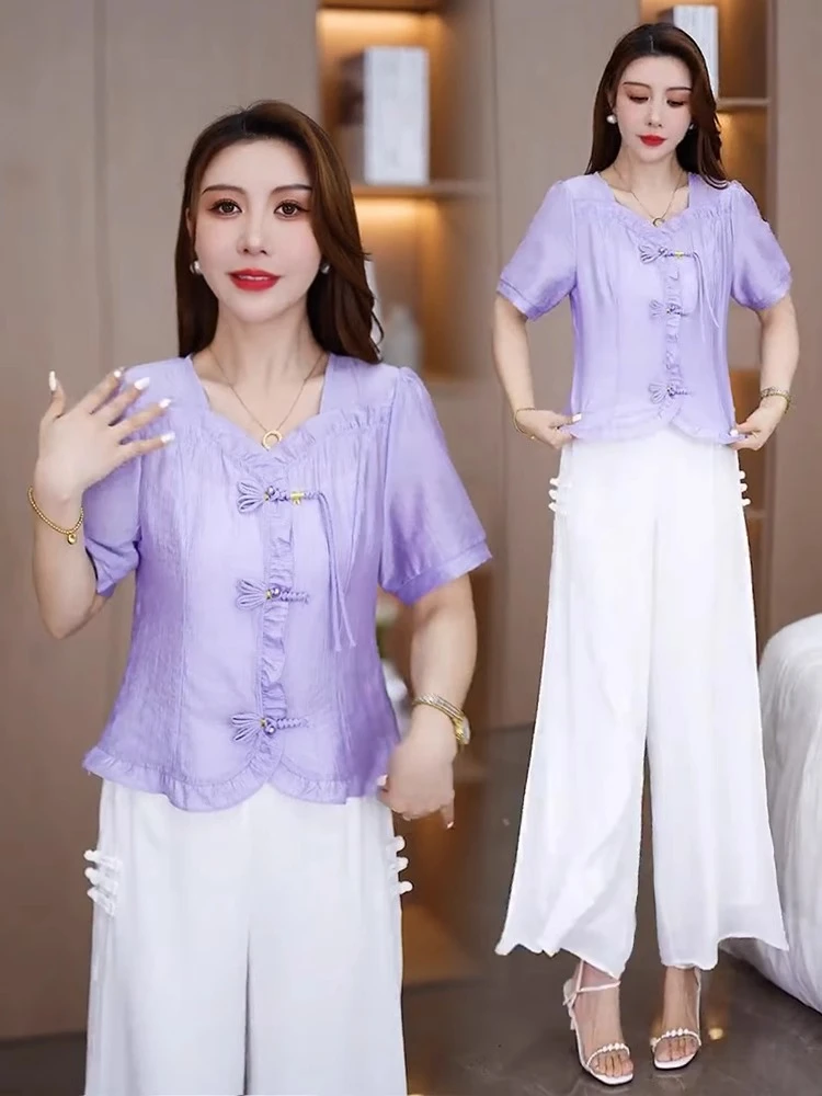 时尚雪纺短裤套装女2025夏季新款洋气格子短袖衬衫阔腿裤两件套潮