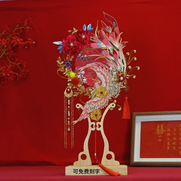 新娘结婚红色凤凰缠花团扇婚礼diy材料包秀禾高级中式送闺蜜礼物