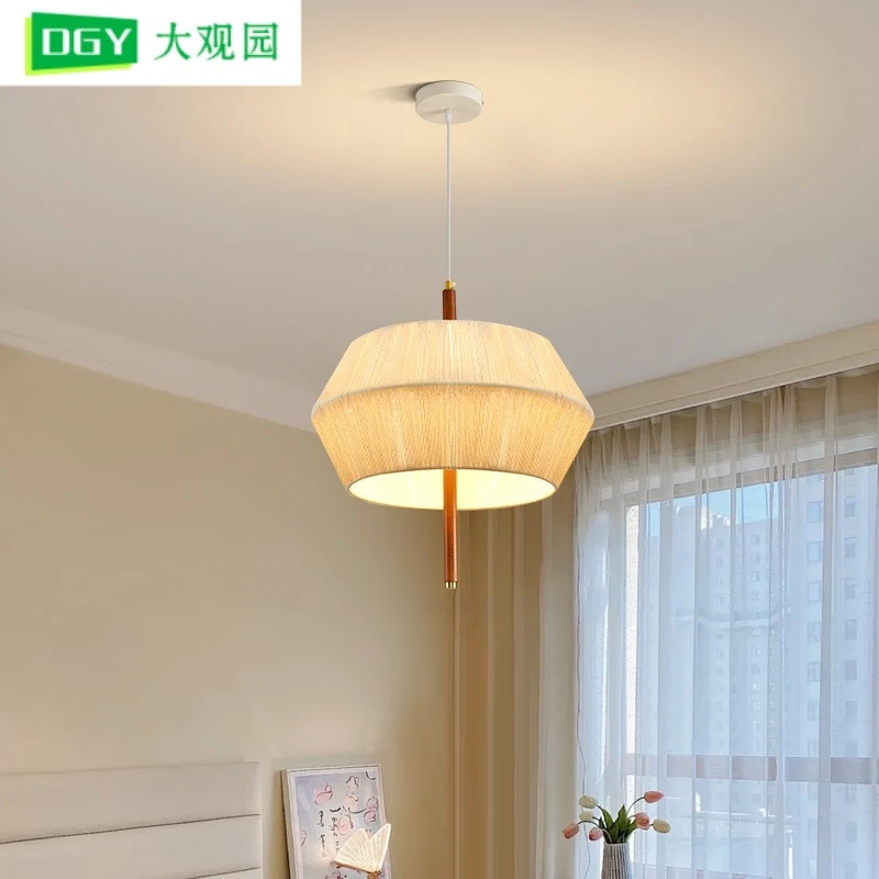 全光谱卧室吊灯编织日式客厅灯侘寂风布艺民宿灯具复古实木餐厅灯