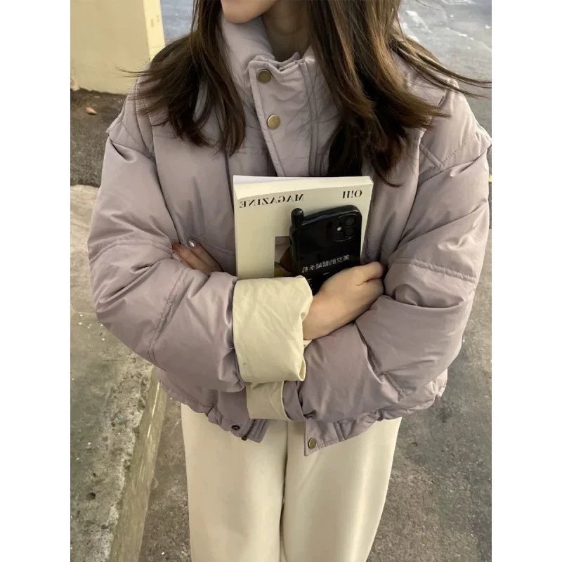 1拼色立领短款羽绒服2025冬季新款韩版小个子加厚保暖白鸭绒外套