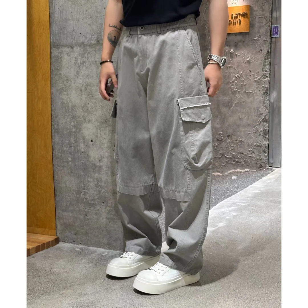 【阔腿工装裤】秋季男士全棉松紧腰做旧设计感多口袋工装阔腿裤长裤