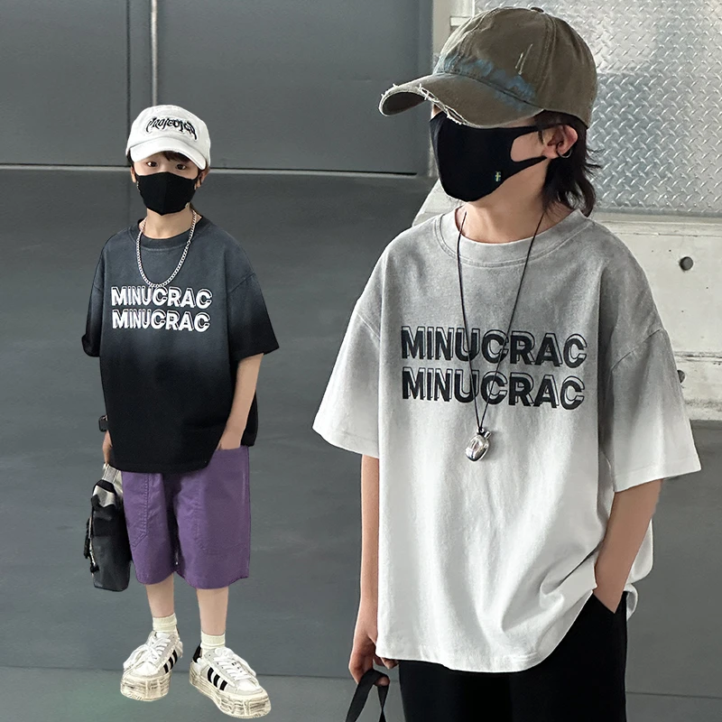 男童夏季美式吊染短袖2025休闲宽松个性时尚男大童扎染T恤T2018