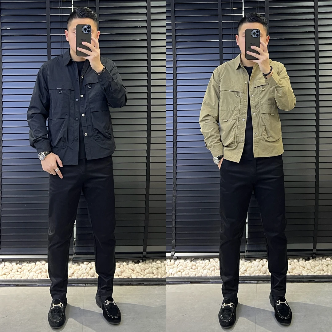 男春款夹克男士时尚休闲百搭潮流修身帅气韩版翻领黑色上衣