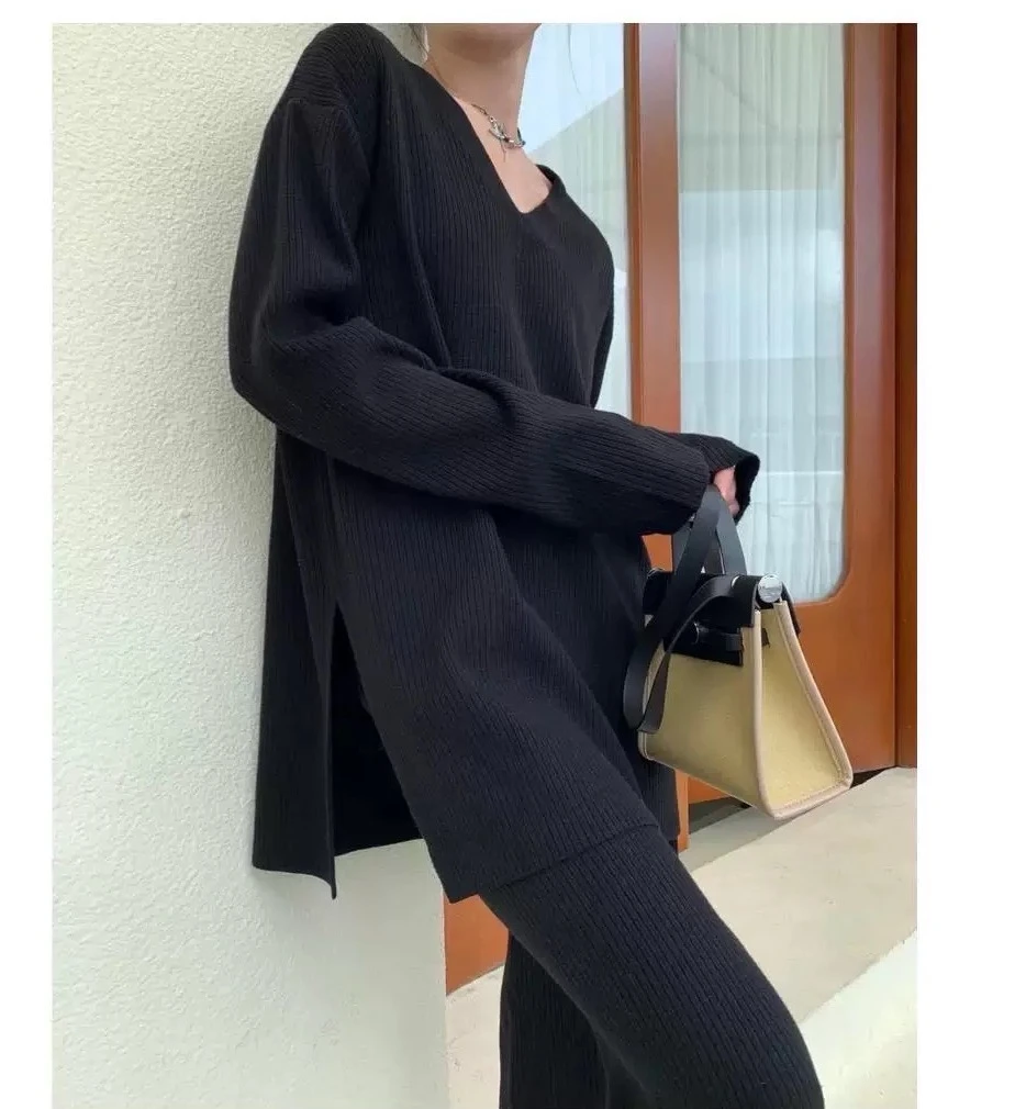 胖宝妈孕期穿搭孕妇装春秋2025新款针织套装裤子无托腹88797