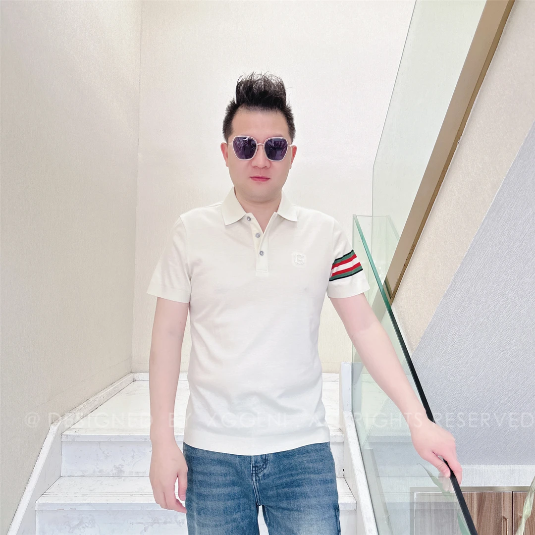 夏季款OD左臂四色条纹男士品质高端轻奢洋气上档次短袖POLO衫