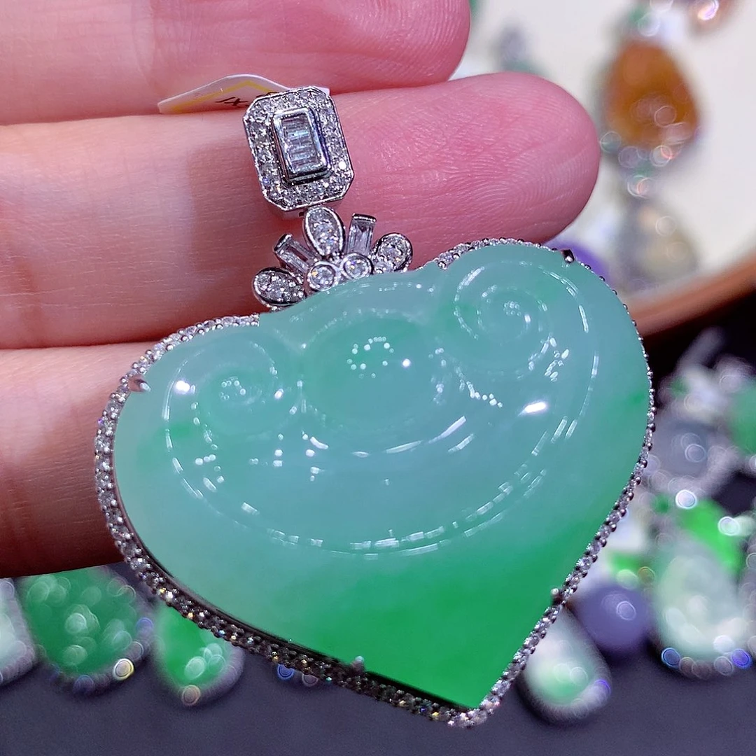 翡翠18K金镶嵌吊坠(不含链)