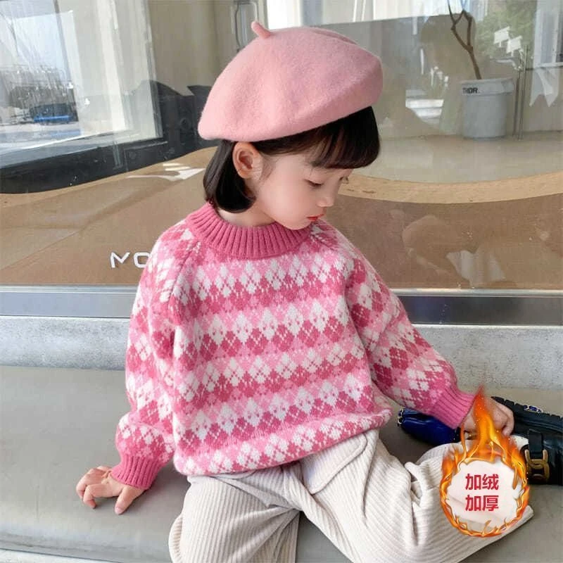 女童套头毛衣加绒保暖儿童韩版新款秋冬季宝宝洋气女孩针织打底衫