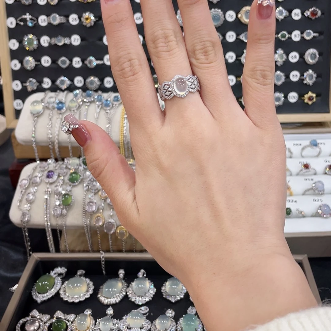 蛇纹石玉戒指银S925镶嵌佑*安