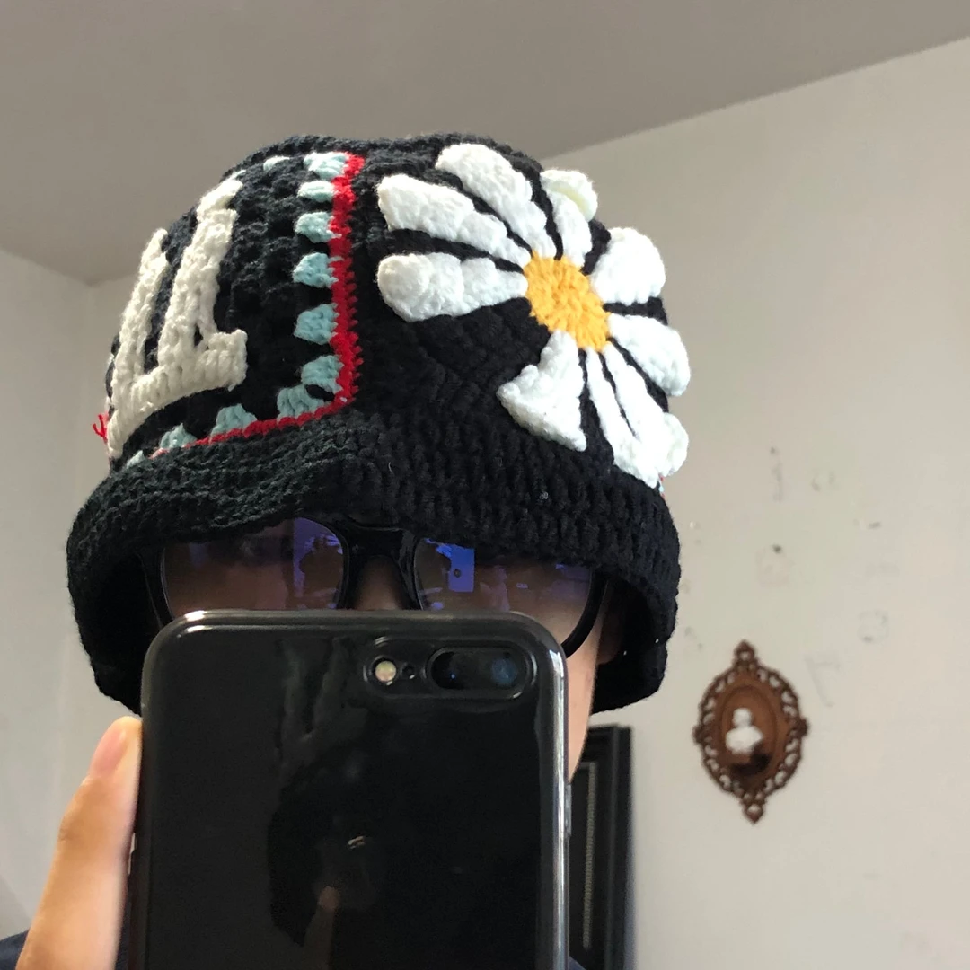 韩系穿搭手工钩织毛线帽舒适百搭简约休闲情侣毛线帽渔夫帽盆帽