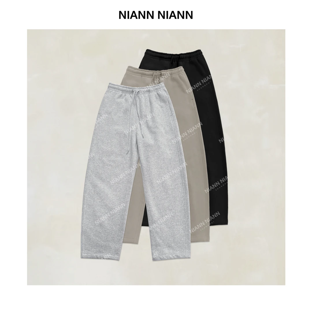 NiannNiann 新品女装复古休闲松紧腰抽绳弯刀加绒运动裤16293