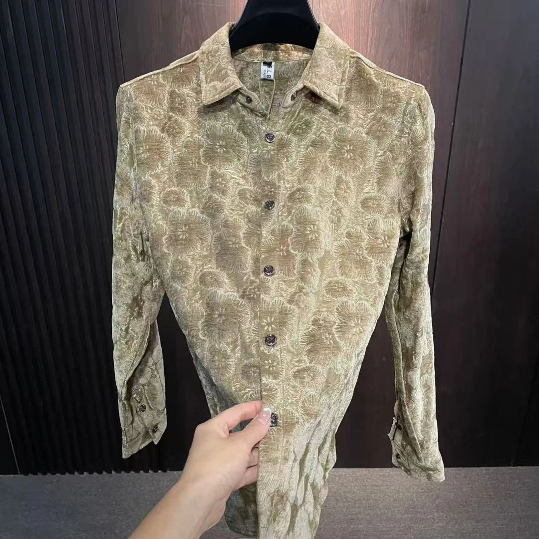 20265新款男士植绒提花修身长袖衬衫上衣外套休闲网红百搭衬衣