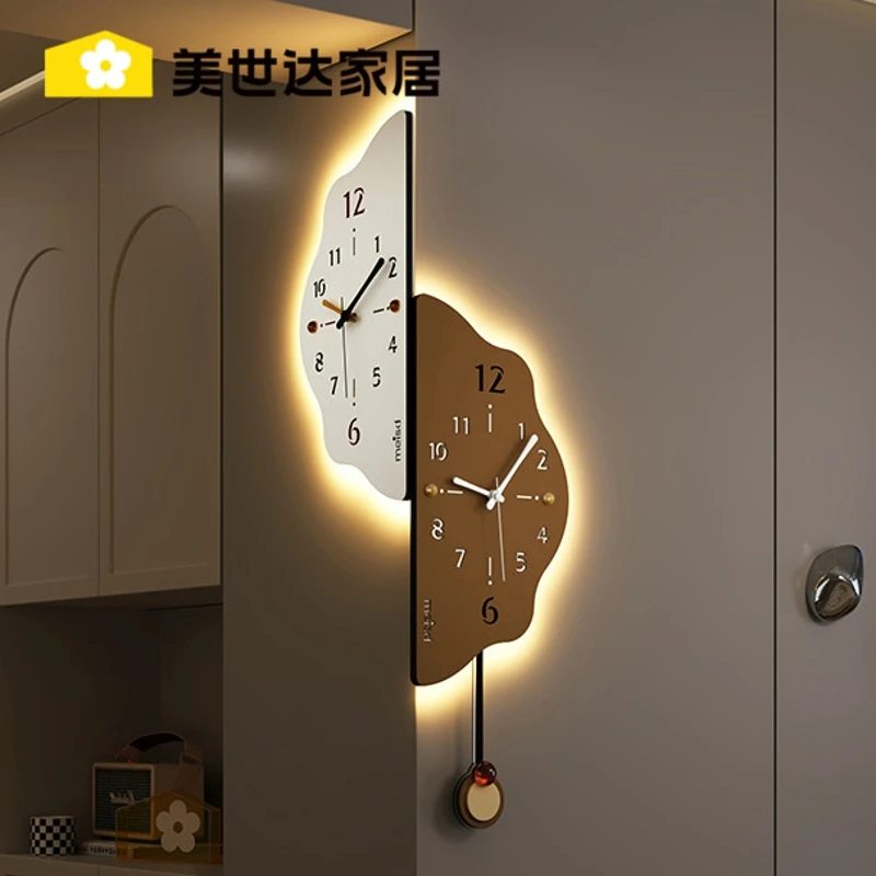 美世达转角时钟客厅钟表挂墙双面挂钟餐厅玄关2025年新款装饰画