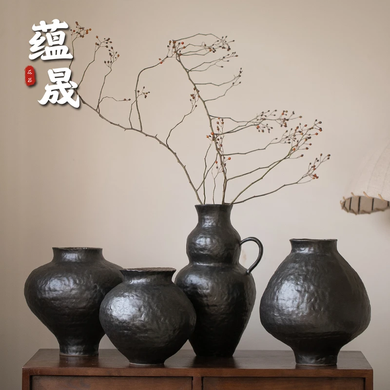 景德镇手工陶瓷花瓶复古侘寂风摆件陶罐绿植插干花花器