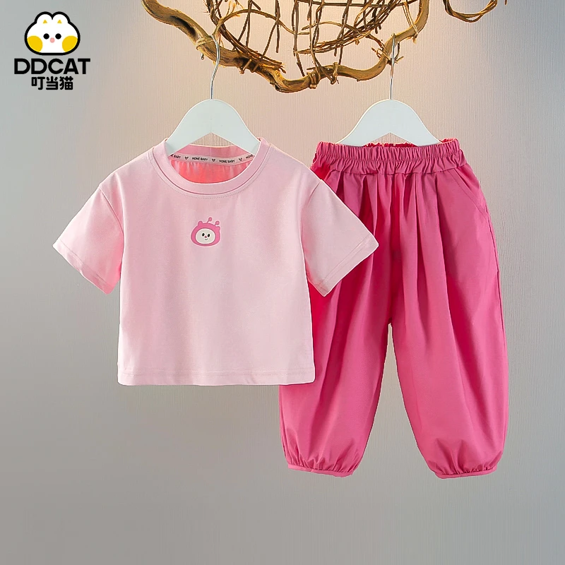叮当猫夏季女童套装儿童洋气中小童夏装薄款时尚女宝宝休闲两件套
