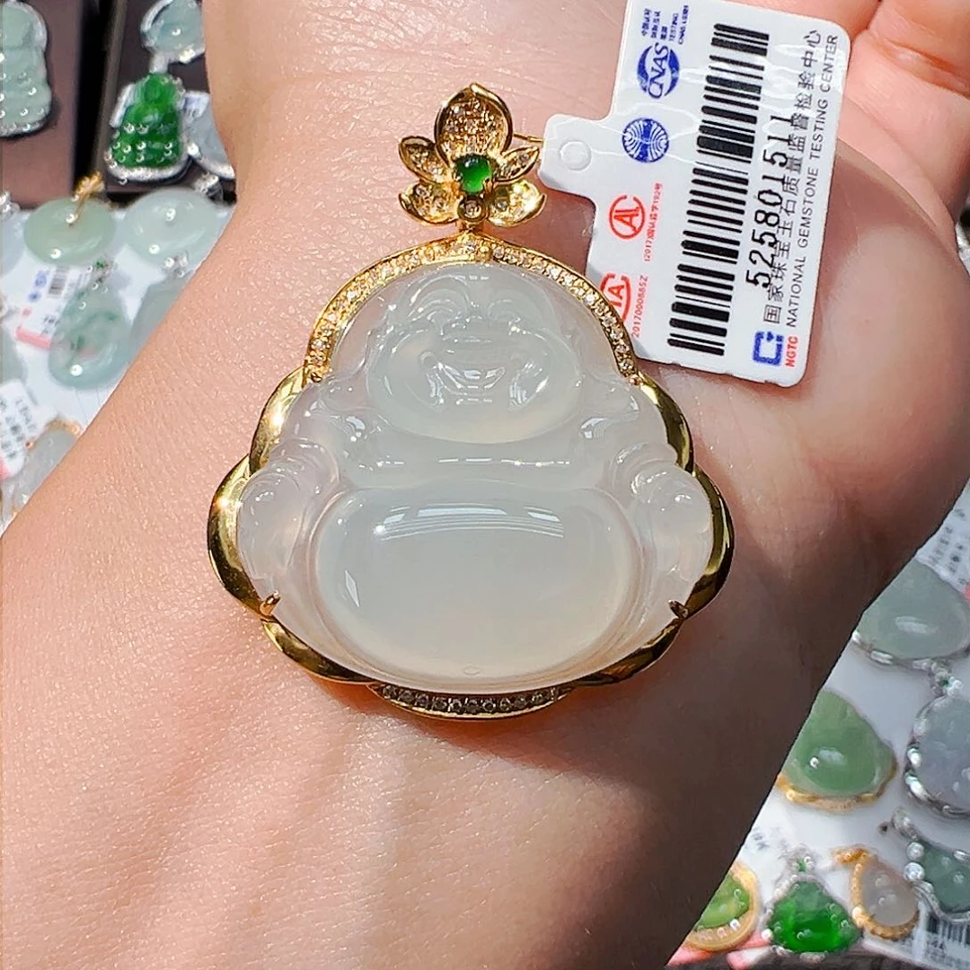 吊坠(不含链)18K金镶嵌翡翠佛公