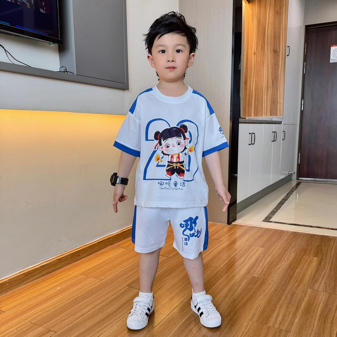 哪咤童装男童夏装套装2025新款儿童夏季薄款短袖帅气宝宝运动衣服