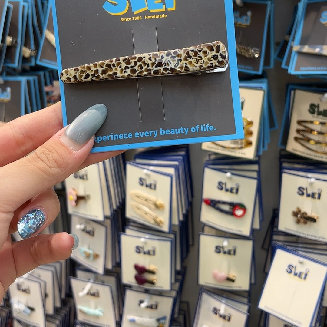 布艺非金属豹纹一字发夹