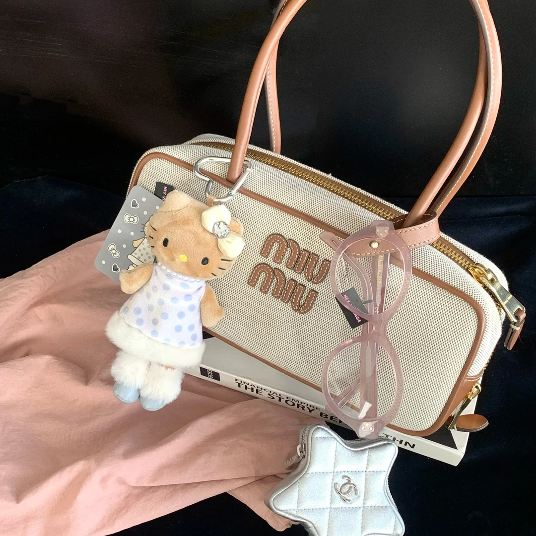 95新 MIU MIU/缪缪 帆布拼皮保龄球包 19035502