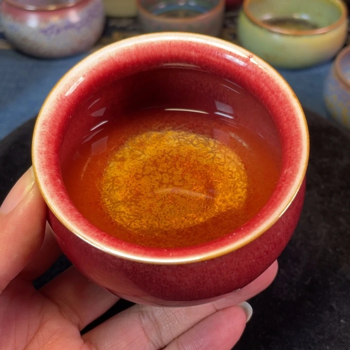 摆件钧瓷碳烧柿叶红福袋杯