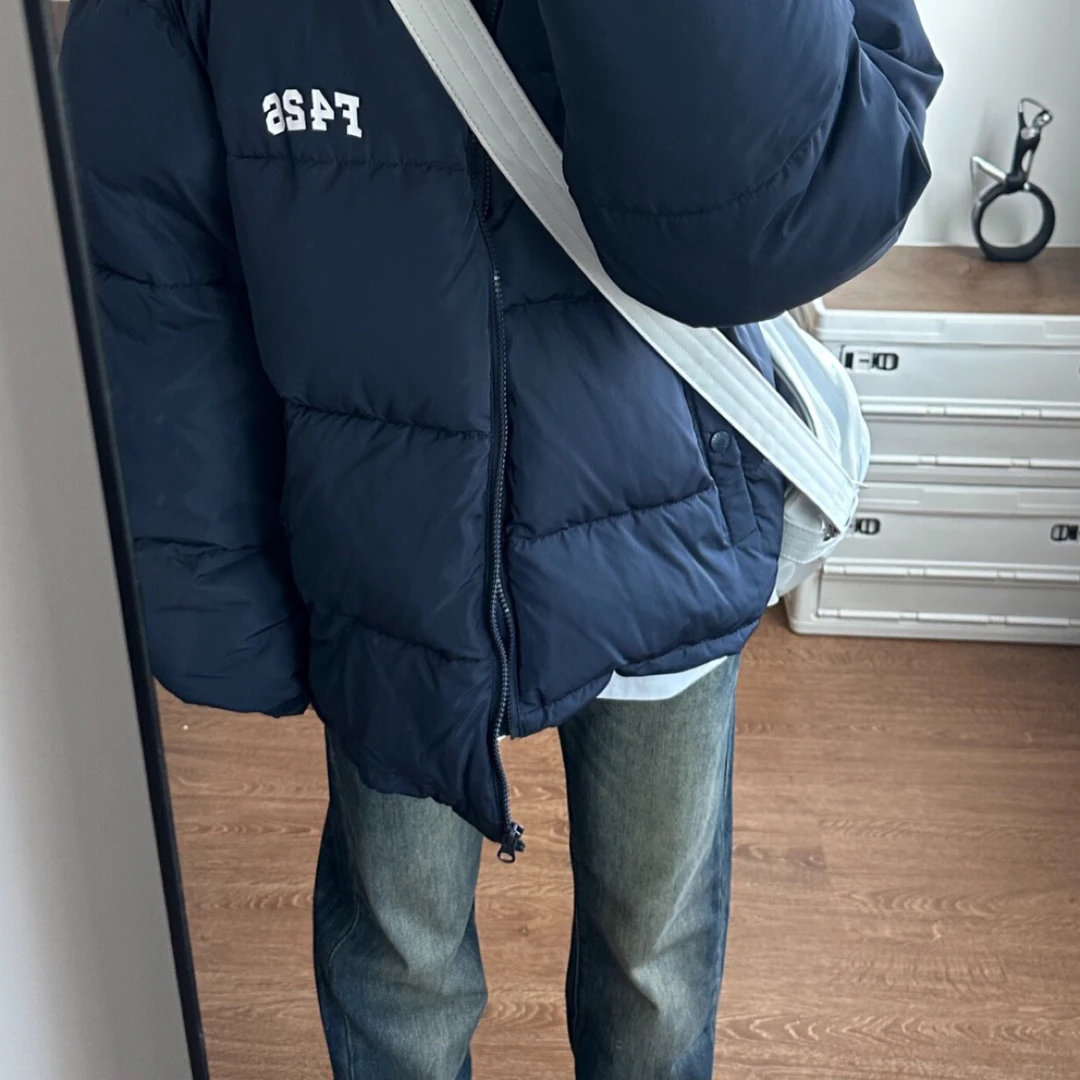 胸前字母棉服拉链宽松情侣冬季