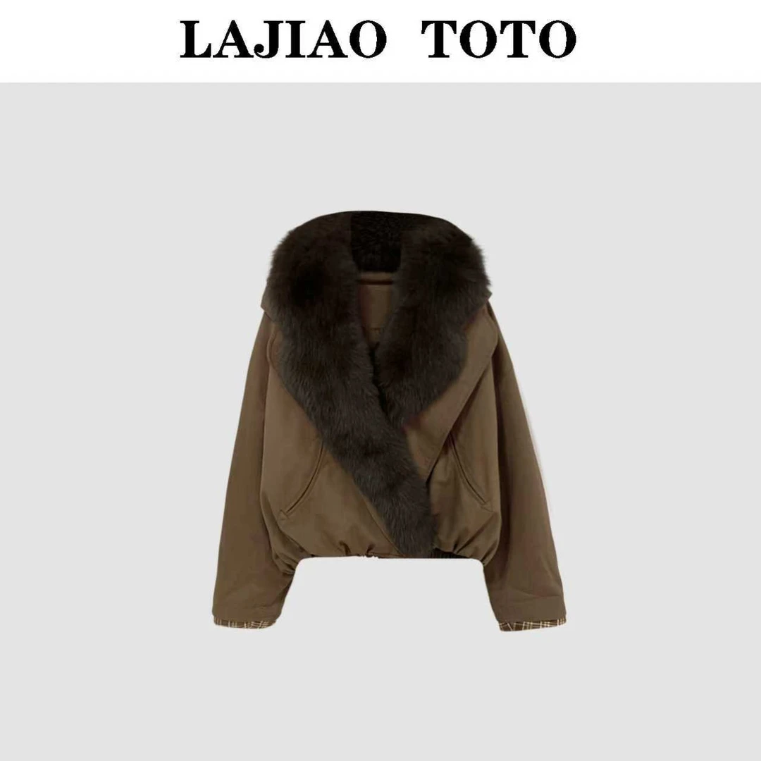 【敏洋纯】LAJIAO TOTO进口狐狸毛冬加厚宽松女鹅绒服外套#85806