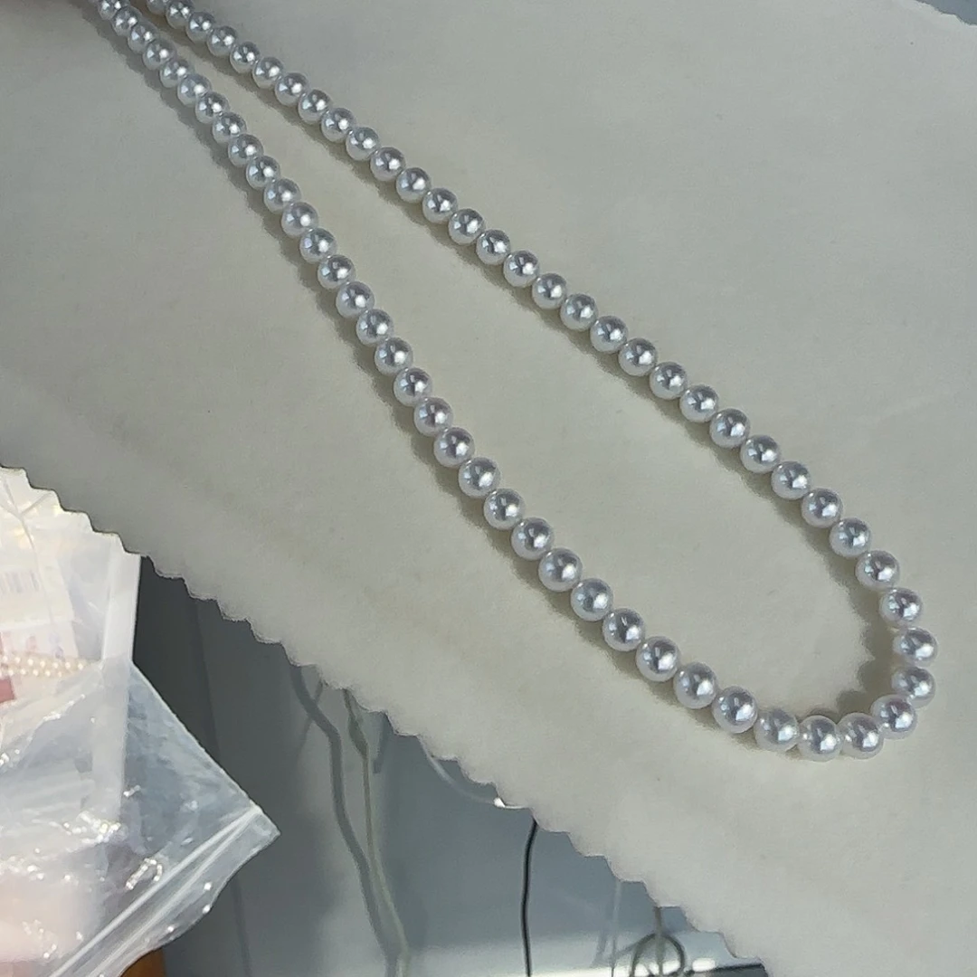 淡水珍珠银S925镶嵌颈饰5-6无核极光镜面正圆无暇白亮