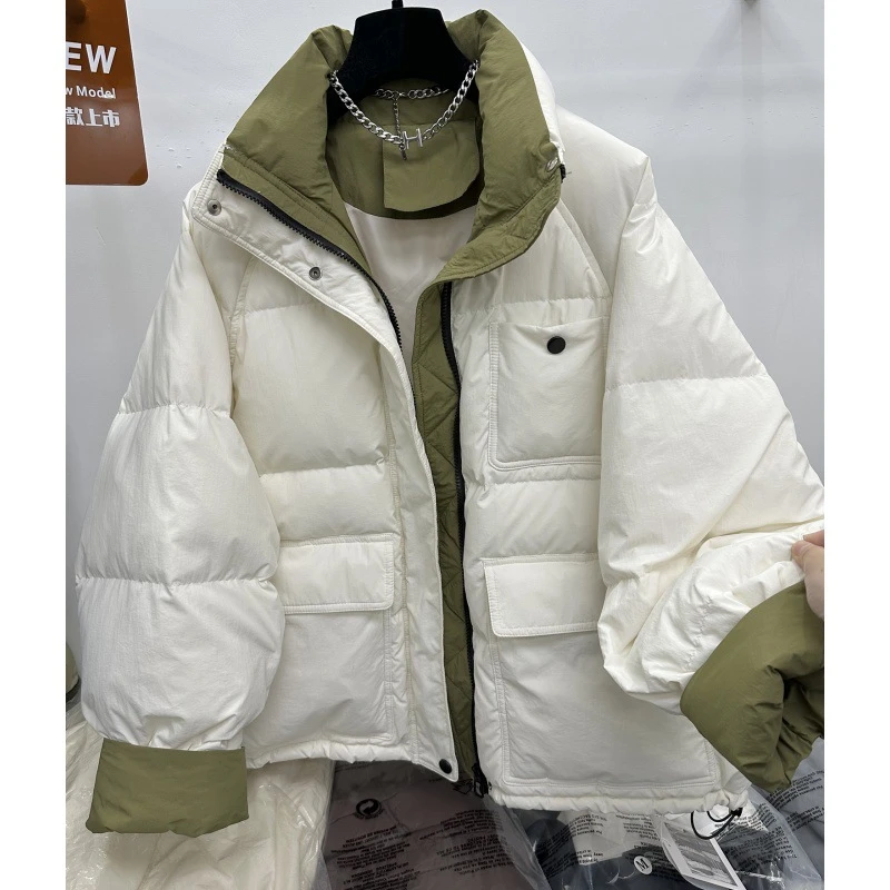 2025年冬季新款韩版立领撞色棉服女短款宽松高级感小个子加厚外套